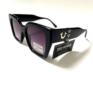 New Original TRUE RELIGION Square Sunglasses Oversized Acetate Black Gold Logo U